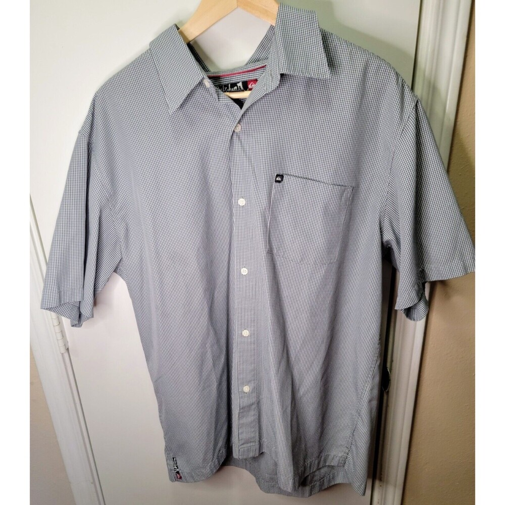 Quicksilver Short Sleeve Button Down Check White/Gray Pocket Shirt Men’s Size L
